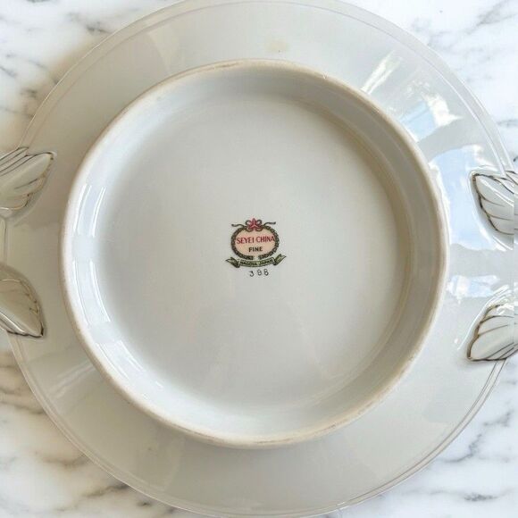 Seyei Fine China Nagoya Japan 398 China Casserole Dish Gray Platinum Silver - Picture 7 of 11